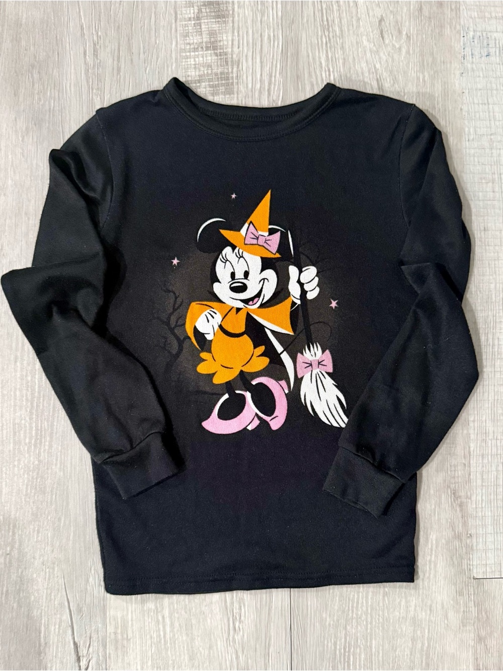 Disney Black Long-Sleeve Tee with Minnie Halloween Graphic Size 10